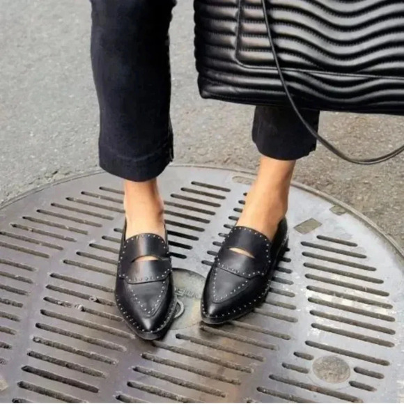 Rebecca Minkoff Shoes - Rebecca Minkoff Petra Black Pointed Toe Studded Leather Loafers Size 6.5